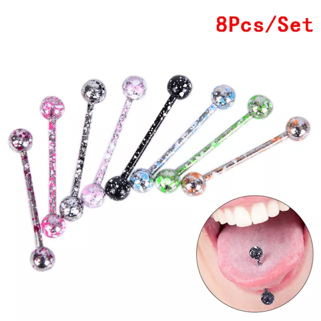 8PCS/Set Mix Colorful Stainless Steel Ball Tongue Bar Ring Body Piercing JeC_tu