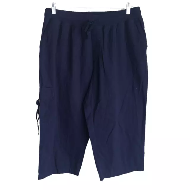 BASIC EDITIONS WOMEN'S Capri Pants Size L Elastic Waist Blue 100% ...