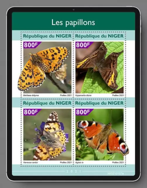 Niger 2021 MNH Butterflies Stamps Painted Lady Peacock Butterfly 4v M/S