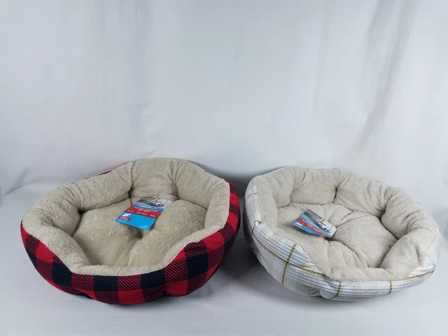 LOT OF 2 NEW NWT WASHABLE Dog Cuddler Cat Bed Pet Soft Plush Black Red Tan Plaid