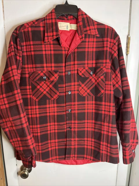 VINTAGE SEARS FIELDMASTER Plaid Flannel Shirt Quilted Lining L (16-16 1 ...