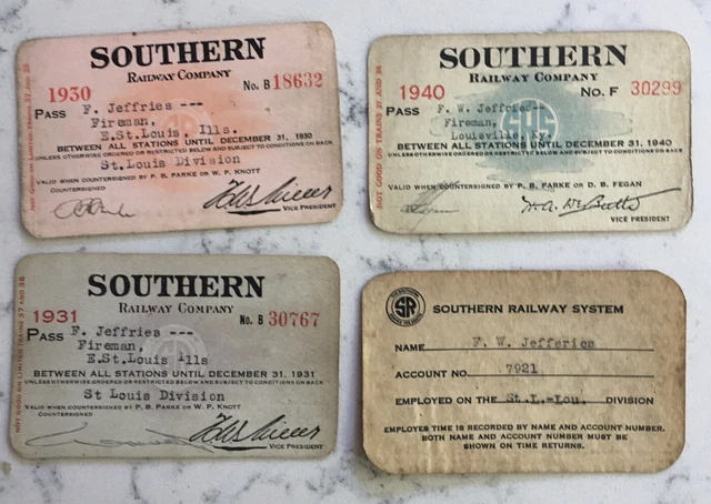 Vintage Group Lot Southern Railway Railroad Employee Passes Ticket Stubs 1930 40