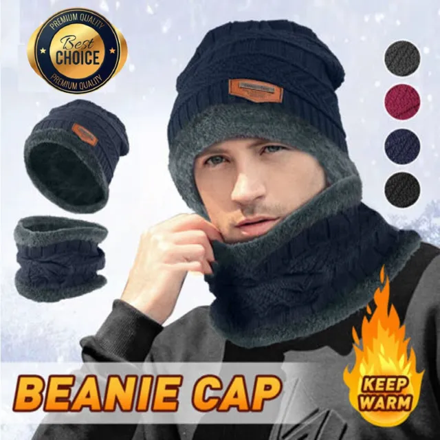 Men Women Hat Winter Knitted Neck Warm Scarf Beanie Fleece Ski Cap Hat Outdoor