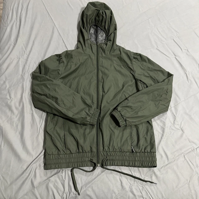 Columbia Womens Windbreaker Jacket Size L Green Packable Pockets Hoodie