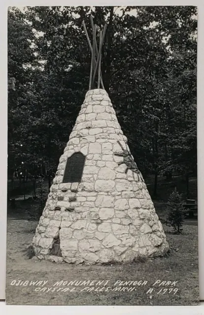 MICHIGAN Crystal Falls OJIBWAY MONUMENT PENTOGA PARK RPPC Postcard H3