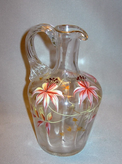 Art Nouveau - ravissante petite verseuse en verre soufflé et émaillé vers 1900