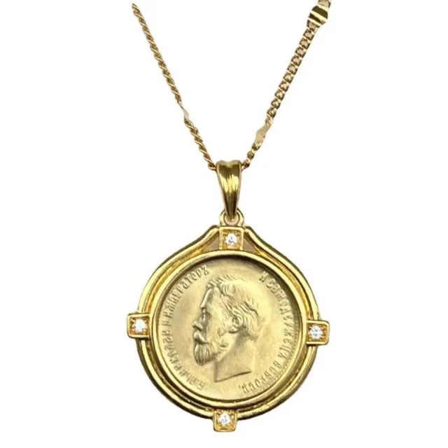 Tsar Nikolas II of Russia Pendant necklace 10 rubles gold-plated coin and chain
