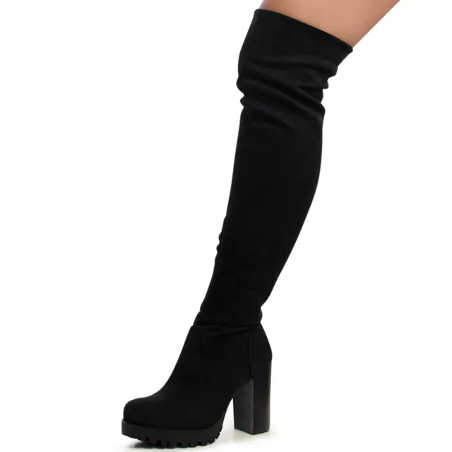 Chaussures Femme Cuissardes Stretch Plateforme Cuissardes Bottes Velours