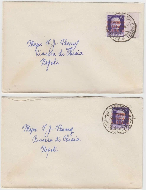 ITALY AMG 1943 Sc 1N13 TOP VALUE ON 4 SEPARATE COVERS TO NAPOLI F,VF