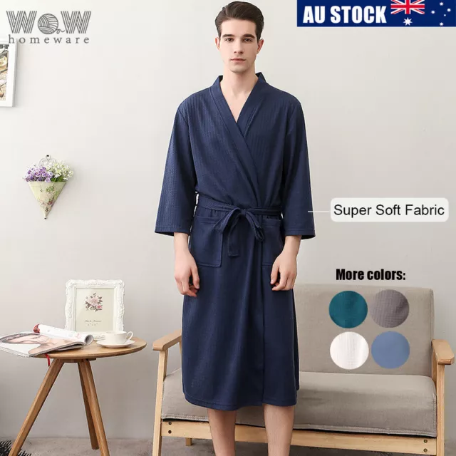 Lightweight Waffle Bath Robe Mens Womens Summer Dressing Gown Robe Pajamas