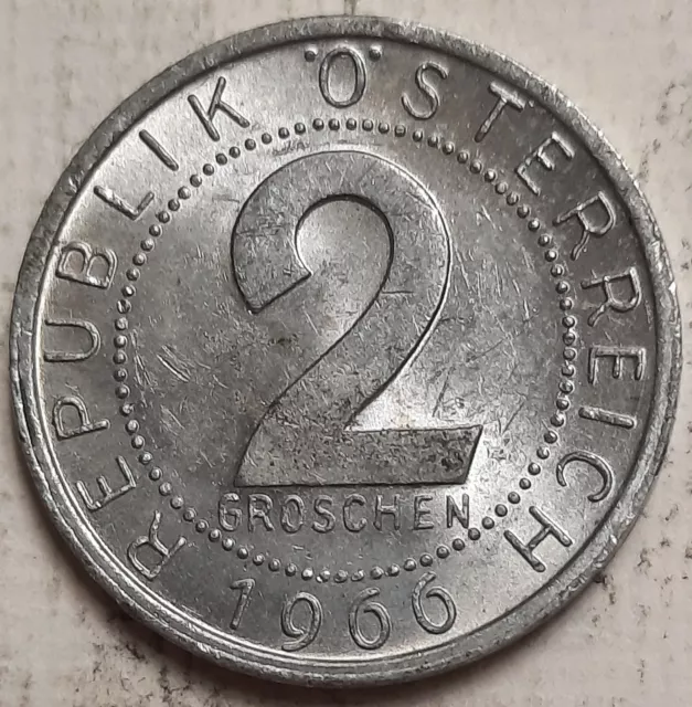 ONE CENT COINS: 1966 Austria 2 Groschen Coin