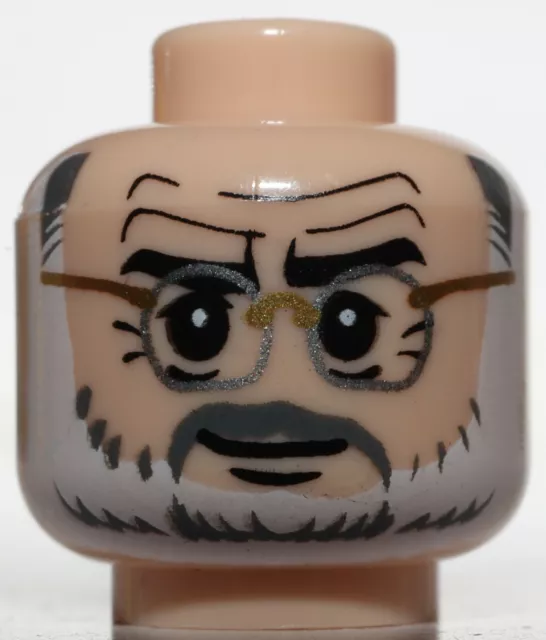 LEGO Minifigure Old Man Head White Eyebrows & Beard Gold Glasses Smile Dual  Side