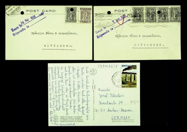 GRECIA 1926 2 POSTALES ATENAS + CRETE CAÑA PPC A ALEMANIA CON 7v