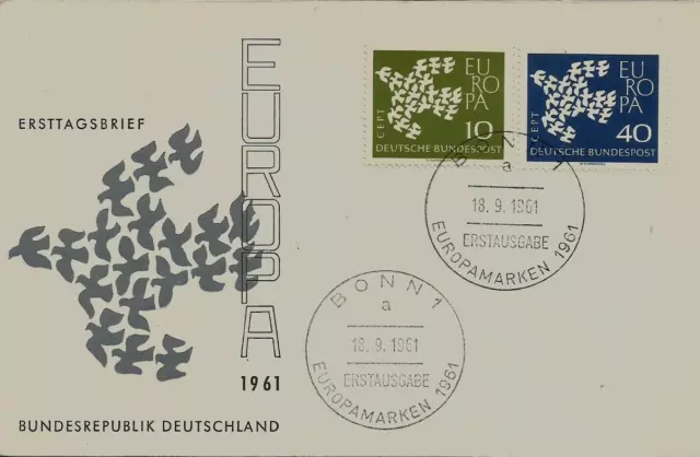 BRD FDC MiNr 367x-368x (5a) Europa (CEPT) 1961 -Vereinigung-Staatenbund-Politik-