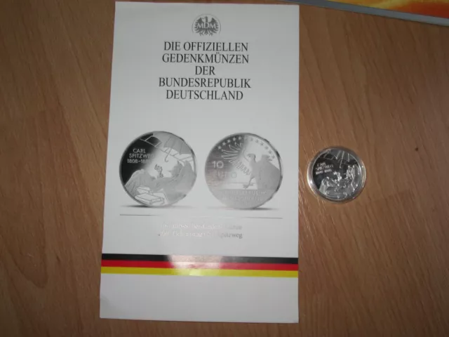 10 Euro Gedenkmünze 2008 - 200.Geburtstag Carl Spitzweg - Silberm. m. Zertifikat 3