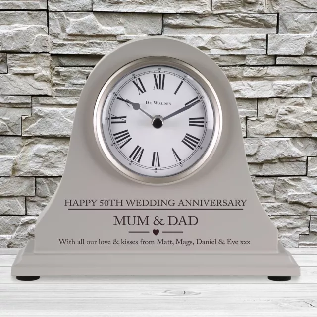 50th Wedding Anniversary Gift Personalised Engraved Grey Mantel Clock 50 Years