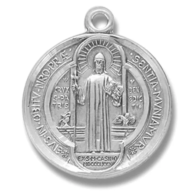 Sterling Silver St Benedict Patron Saint Medal 3/4" Boxed w Chain from MRT