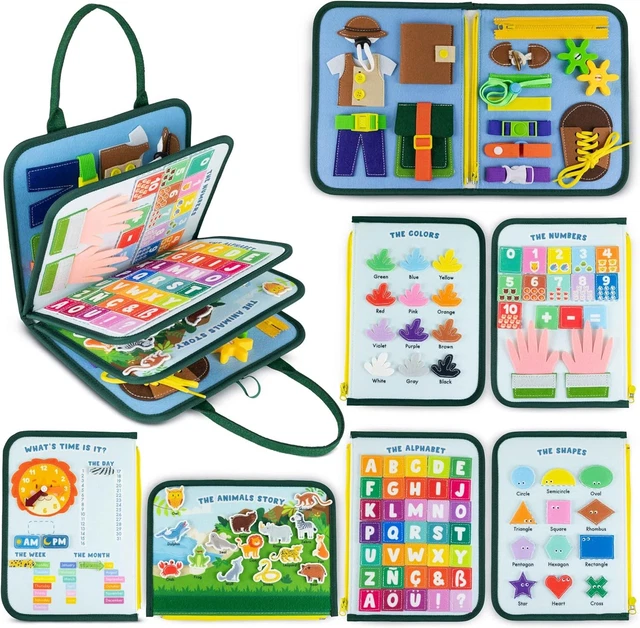 Busy Board Montessori En Feutre Souple – Plus De 20 Activités (fermetures, Formes, Chiffres, Animaux) Pour Apprendre La Motricité Fine Dès 1 An, Compact Et Nomade