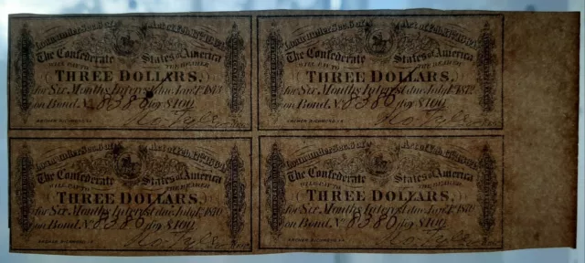 USA 4 x 3 Dollars 1864 UNC Confederate States of America Kriegsanleihe 3