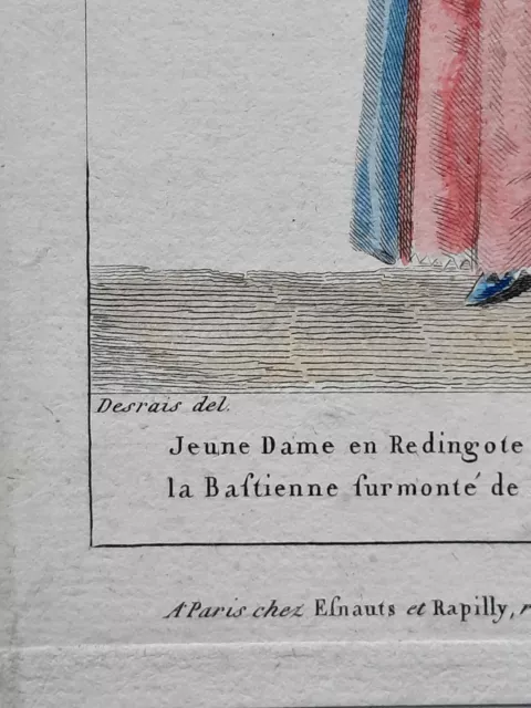 Jeune Dame Redingote GRAVURE Desrais DUPIN Jupe MODE Chapeau RAPILLY XVIII° 3