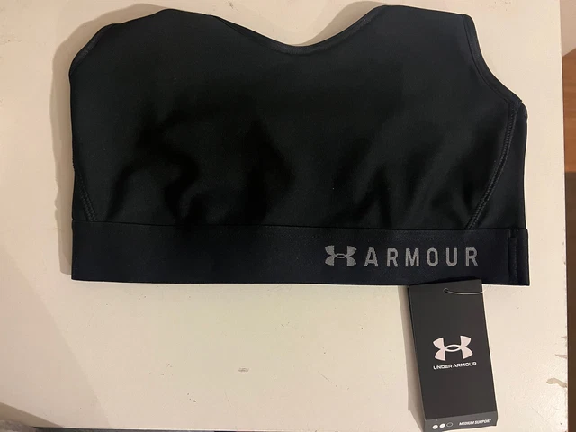 Reggiseno sportivo Under Armour donna crossback foro chiave palestra yoga reggiseno da corsa nero nuovo