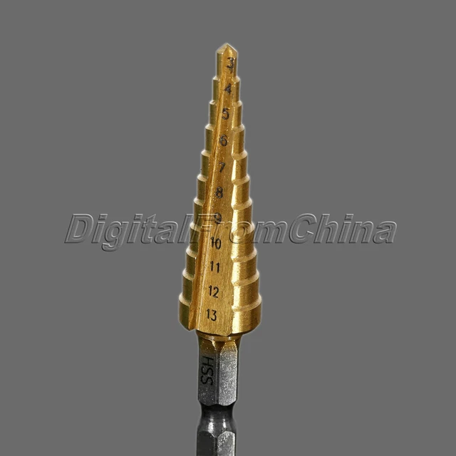 3-13mm HSS Steel 1/4" Hex Shank Titanium Coated Step Cone Drill Bit Hole Cutter
