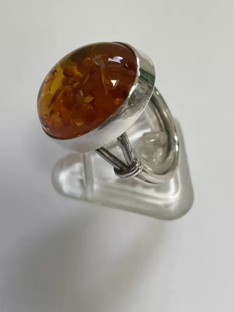 Jewelry Shop Clearance, 925 Chunky Sterling Silver Amber Ring, Q 1/2.