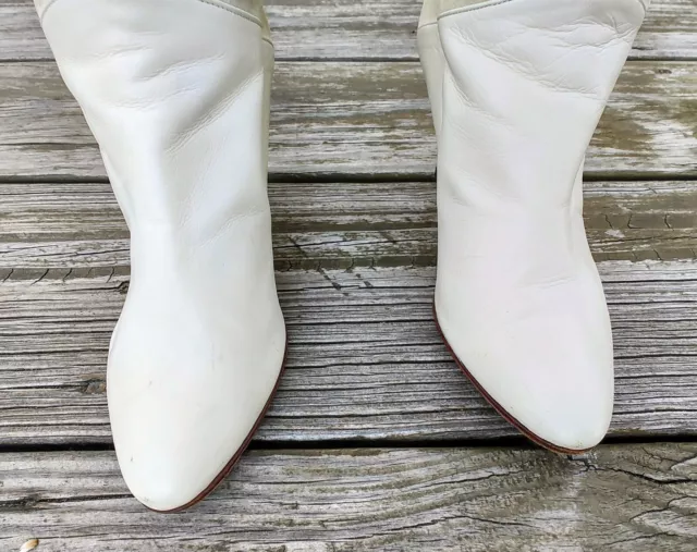 Vintage Italian Hand Crafted Tall White Andrew Geller Buckskin Boots Size 7.5