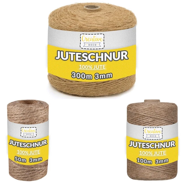 Creative Deco Jute-Schnur Braun Jute-Kordel Jute-Garn | 3mm Dicke | 3 Längen