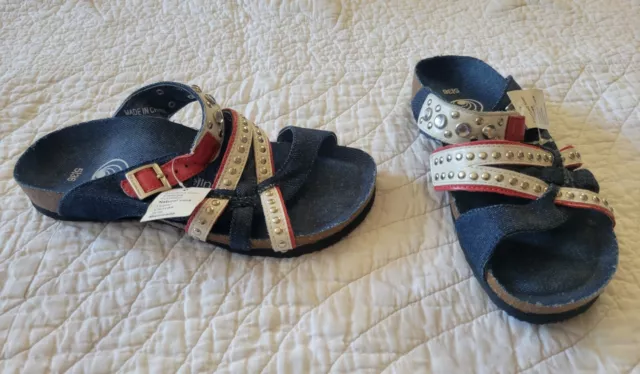 NEW! Euro Wellness Balance Sandals SZ 5/36 Red White & Blue Denim Slides NWT
