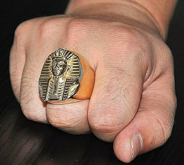 EGYPT PHARAOH GOLD Ring Mens Ancient Big Wedding Engagement Unusual