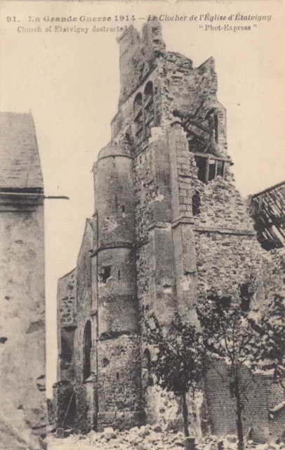 CPA GUERRE 14-18 WW1 ETATVIGNY 91 le clocher de l'église écrite 1915