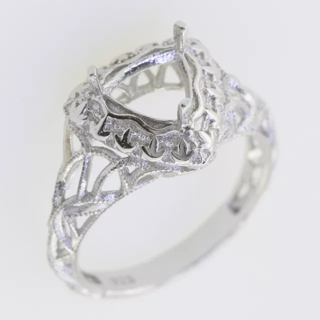 Sterling Silver Semi Mount Ring Setting Trillion Tri 7x7mm Art Deco Style