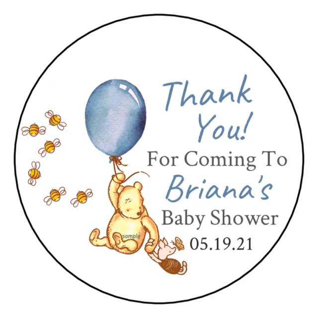 12 Classic Winnie the Pooh Baby Shower Stickers Favors Labels tags 2.5" Custom