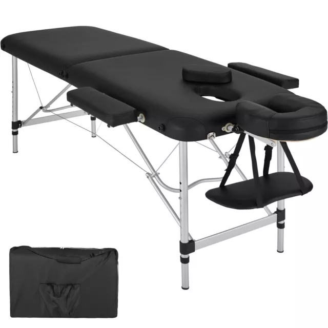 Mobile Alu Massageliege Massagetisch Massagebank klappbar 2 Zonen schwarz B-Ware