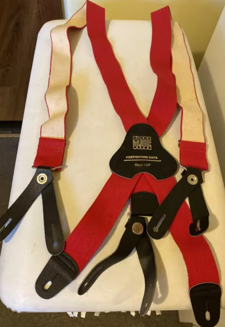 Firefighter Suspenders Red Parachute Style Turnout Pants Globe, Appear Unused