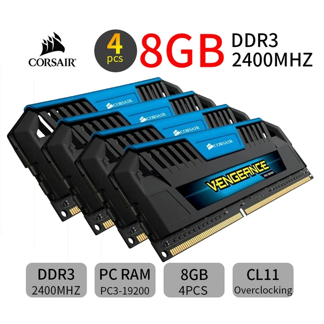 Corsair VENGEANCE Pro 32Go 4x 8Go DDR3 OC 2400MHz PC3-19200U Mémoire RAM Bleu FR