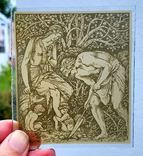 STAINED GLASS ADAM & Eve Garden Of Eden Religious permanent paint fired ...