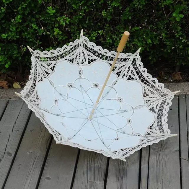 1X Wedding Lace Umbrella Cotton Embroidery Bridal Sun Parasol Photography Prop