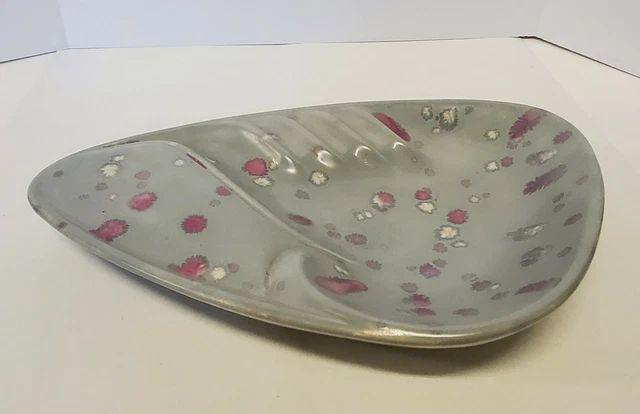 Vintage Large Gray & Pink White Speckled Ceramic Cigarette ASHTRAY Handpainted