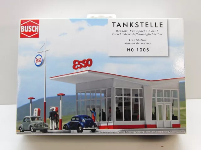 Busch H0 1005 Bausatz Tankstelle, ungebaut, NEU in OVP #29748