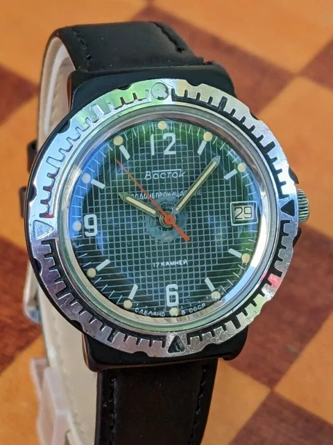 Orologio vintage URSS Komandirskie Military Vostok 2414 Molto RARO Custodia...