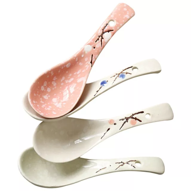 4 Pcs spoon Chinese Soup Spoons Plum Japanese Ramen Noodles Ceramic Hand-Pulled 3