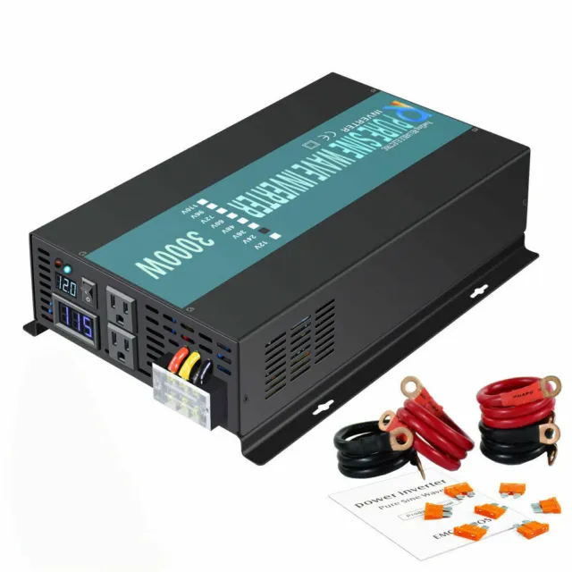 3000W Pure Sine Wave Power Inverter 12/24V DC to 120/220V AC Car Converter Solar