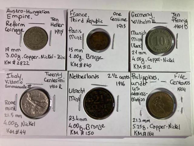 Nice pre-WWI coin set: Austria, France, Germany, Italy, Netherlands, Philippines