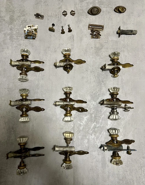 Vintage Glass Door Knobs, 12 point, Plus Locks, Plates, And Accessories, Antique