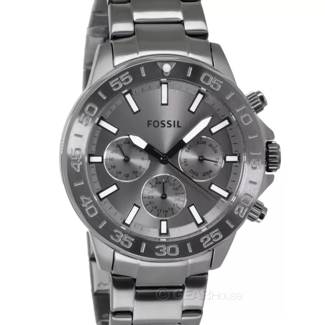 FOSSIL BANNON MENS Multifunction Watch, Gray Dial Day Date, Stainless ...