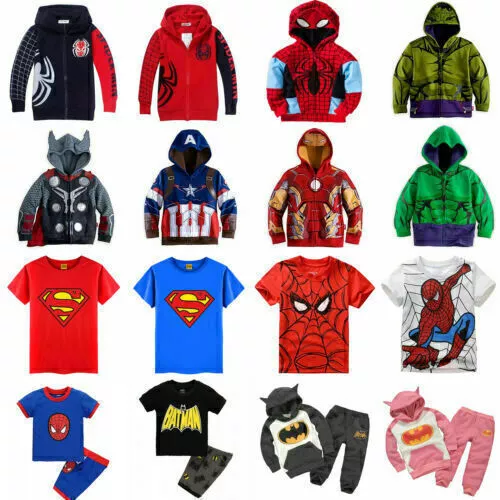 Kids Boys Marvel Super Hero Batman Spiderman Tracksuit Hoodie Sweatshirt Pyjama_