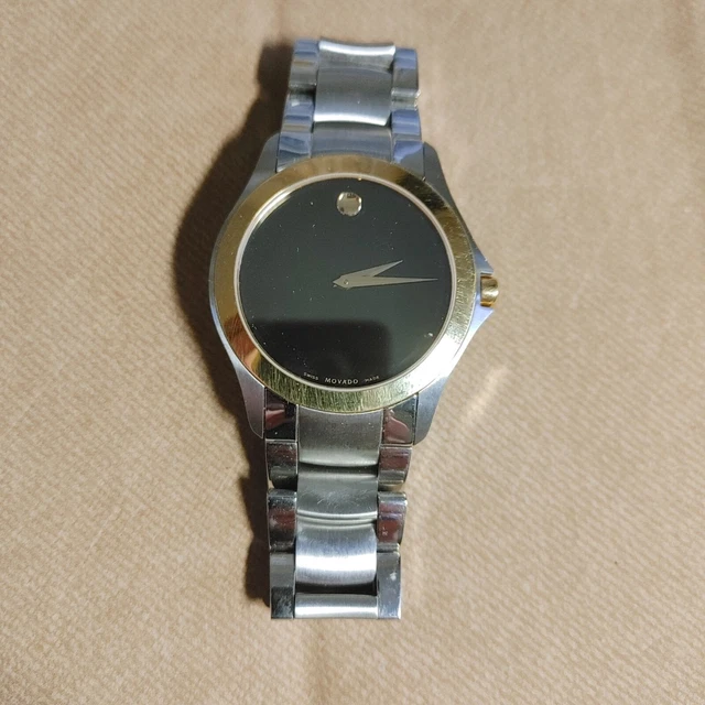 Orologio Classico Movado Da Uomo Museo Argento con Oro Usato Corsa NUOVO Cinturino Originale Batt