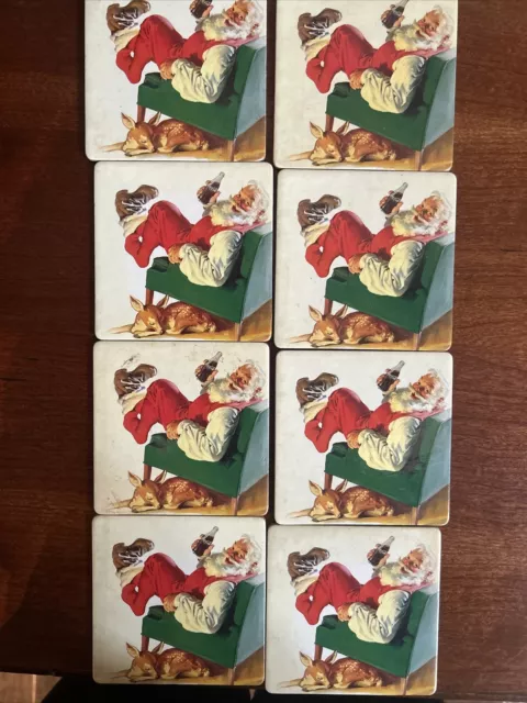 Coca Cola Memorabilia -Set of 8 Christmas Coasters Santa Vintage Cork Backed